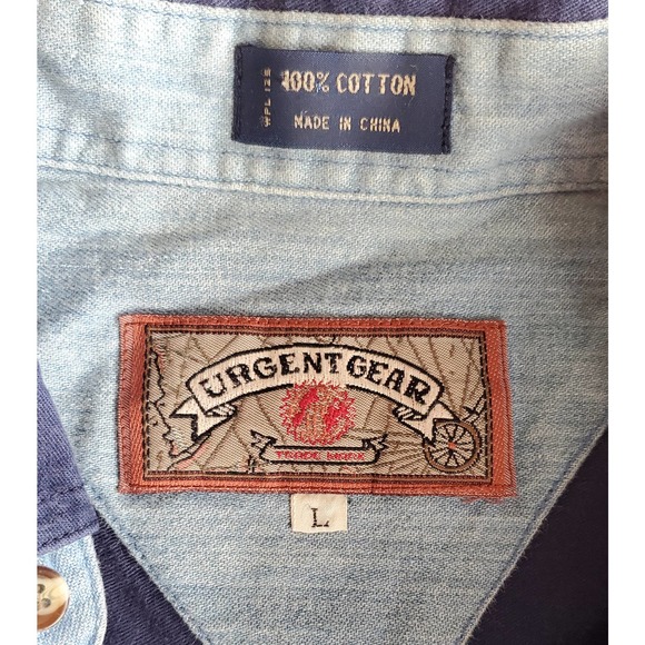 Vintage Urgent Gear Long Sleeve Button Up Shirt L Blue - Picture 2 of 3